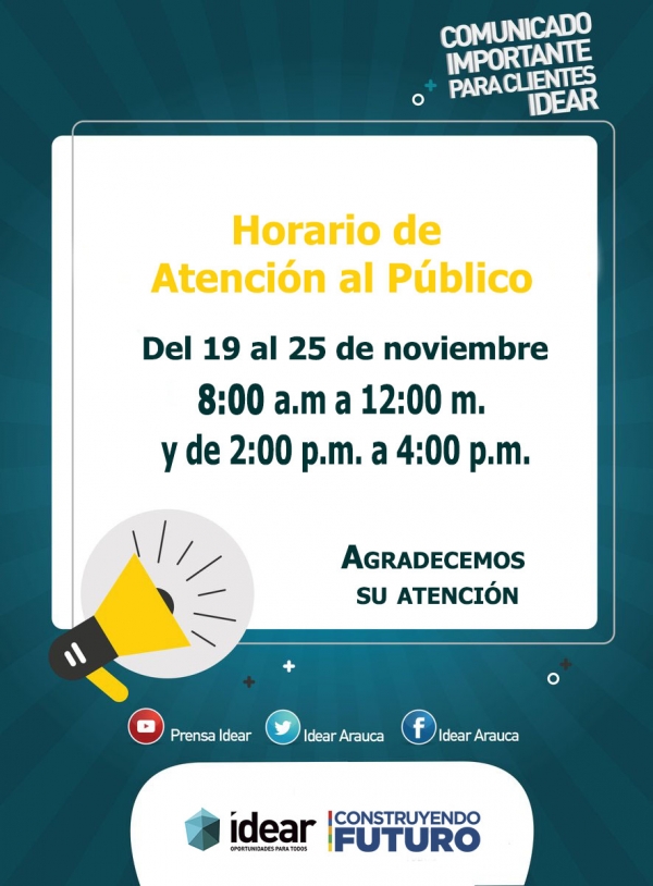 COMUNICADO DE PRENSA - Idear modifica su horario de atención